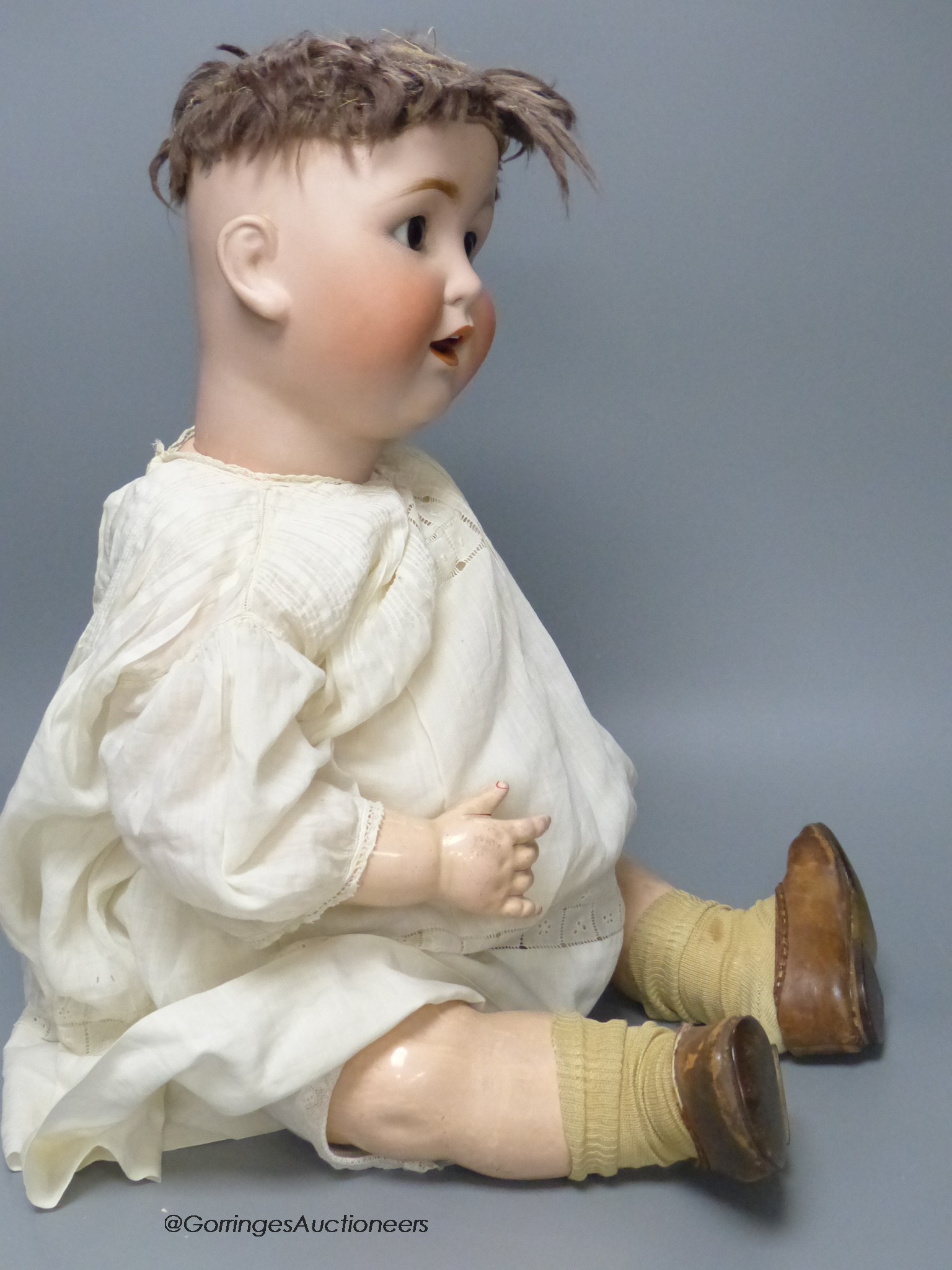 A German bisque headed doll, by Catterfelder Puppenfabrik marked CP58